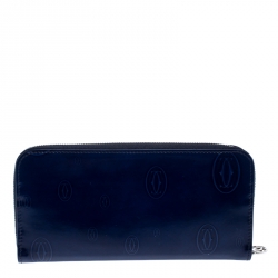 Pre Owned Cartier Midnight Blue Glossy Leather Happy Birthday Zip Around Wallet