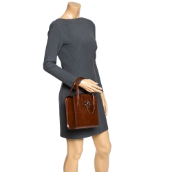 Pre Owned حقيبة كارتييه Panthere Box  جلد لامعة بنية