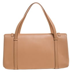 Pre Owned Cartier Beige Leather Cabochon Flap Shoulder Bag