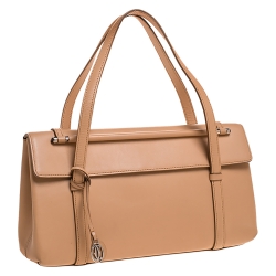 Pre Owned Cartier Beige Leather Cabochon Flap Shoulder Bag
