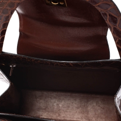 Pre Owned Cartier Brown Crocodile Panther Logo Satchel with Wallet 