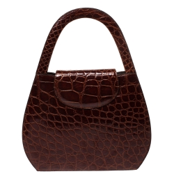 Pre Owned Cartier Brown Crocodile Panther Logo Satchel with Wallet 