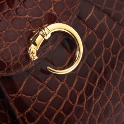 Pre Owned Cartier Brown Crocodile Panther Logo Satchel with Wallet 