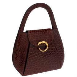Pre Owned Cartier Brown Crocodile Panther Logo Satchel with Wallet 