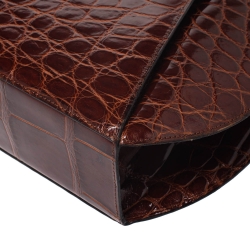 Pre Owned Cartier Brown Crocodile Panther Logo Satchel with Wallet 