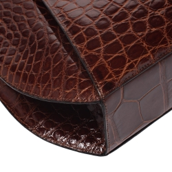 Pre Owned Cartier Brown Crocodile Panther Logo Satchel with Wallet 