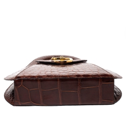 Pre Owned Cartier Brown Crocodile Panther Logo Satchel with Wallet 