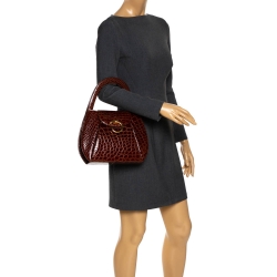 Pre Owned Cartier Brown Crocodile Panther Logo Satchel with Wallet 