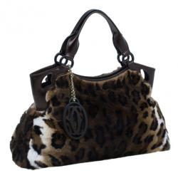 Pre Owned حقيبة يد كارتييه مارسيلو دي كارتييه نقوش جلد فهد فراء أرنب