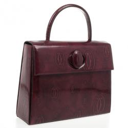 Pre Owned Cartier Burgundy Patent Leather Happy Birthday Top Handle Bag