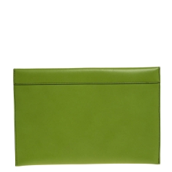 Pre Owned Cartier Apple Green Leather Logo Flap Clutch