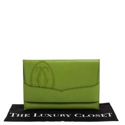 Pre Owned Cartier Apple Green Leather Logo Flap Clutch