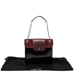 مملوكة مسبقًا Cartier Burgundy Patent Leather/Suede and Python Classic Feminine Line Chain Bag