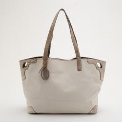 Pre Owned Cartier Beige Canvas & Snakeskin Marcello Tote 