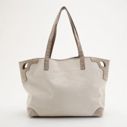 Pre Owned Cartier Beige Canvas & Snakeskin Marcello Tote 