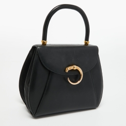 Pre Owned Cartier Black Leather Panthere Top Handle Bag