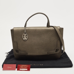 Pre Owned Cartier Metallic Leather Marcello Flap Top Handle Bag