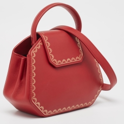 Pre Owned Cartier Red Leather Mini Guirlande De Cartier Top Handle Bag