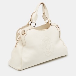 Pre Owned Cartier Off-White Leather Large Marcello de Cartier Bag