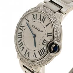 Pre Owned Cartier Grey Stainless Steel & Diamonds Ballon Bleu De Cartier Women's  Wristwatch 36 mm