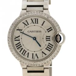 Pre Owned Cartier Grey Stainless Steel & Diamonds Ballon Bleu De Cartier Women's  Wristwatch 36 mm