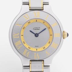 Pre Owned Cartier Silver Two Tone Stainless Steel Must de Cartier W10073R6 Women's Wristwatch 28 mm