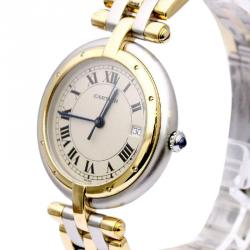 Pre Owned Cartier Ivory 18K Yellow Gold & Stainless Steel Panthere Women's Wristwatch 30MM