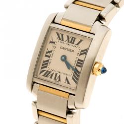 Pre Owned Cartier Cream 18K Gold and Stainless Steel Tank Francaise Women's Wristwatch 20 mm