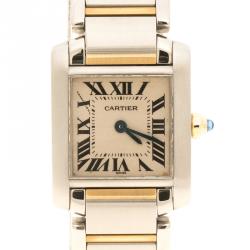 Pre Owned Cartier Cream 18K Gold and Stainless Steel Tank Francaise Women's Wristwatch 20 mm