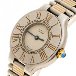Pre Owned Cartier White Stainless Steel Must De Cartier 21 Women's Wristwatch 28 mm