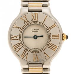 Pre Owned Cartier White Stainless Steel Must De Cartier 21 Women's Wristwatch 28 mm