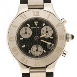 Pre Owned Cartier Black Stainless Steel Chronograph 21 Women's Wristwatch 38 mm