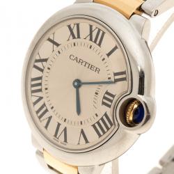 مملوكة مسبقًا ساعة يد نسائية كارتييه بالون دو كارتييه ستانلس ستيل وذهب أصفر عيار 18 بيضاء فضية 36 مم