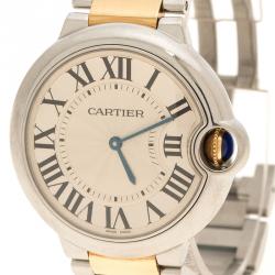 مملوكة مسبقًا ساعة يد نسائية كارتييه بالون دو كارتييه ستانلس ستيل وذهب أصفر عيار 18 بيضاء فضية 36 مم
