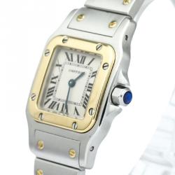 Pre Owned ساعة يد نسائية سانتوس غالبي ستانلس ستيل وذهب أصفر عيار 18 بيضاء 24مم