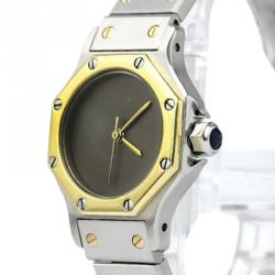 Pre Owned Cartier Grey 18K Yellow Gold & Stainless Steel Santos Octagon Women's Wristwatch 24MM