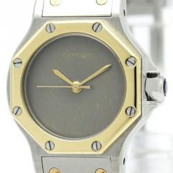 Pre Owned Cartier Grey 18K Yellow Gold & Stainless Steel Santos Octagon Women's Wristwatch 24MM