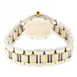 Pre Owned Cartier Silver Stainless Steel and Gold Must de Cartier Women's Wristwatch 28 mm