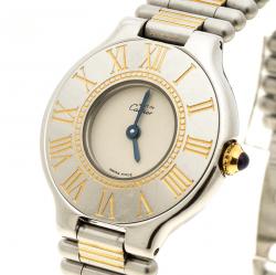 Pre Owned Cartier Cream Stainless Steel Must De Cartier 21 Women's Wristwatch 28 mm