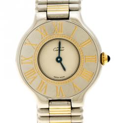 Pre Owned Cartier Cream Stainless Steel Must De Cartier 21 Women's Wristwatch 28 mm