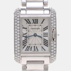 Pre Owned Cartier Tank Anglaise Diamond Quartz White Gold Women's Wristwatch 23 mm
