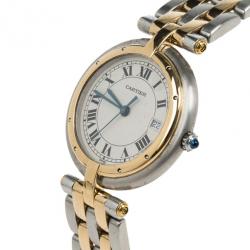 Pre Owned Cartier Cream 18K Yellow Gold and Stainless Steel Vendome Women's Wristwatch 27.5MM