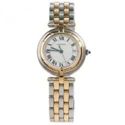 Pre Owned Cartier Cream 18K Yellow Gold and Stainless Steel Vendome Women's Wristwatch 27.5MM