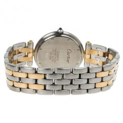 Pre Owned Cartier Cream 18K Yellow Gold and Stainless Steel Vendome Women's Wristwatch 27.5MM
