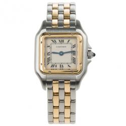 مملوكة مسبقًا Cartier Cream 18K Yellow Gold and Stainless Steel Panthere Women’s Wristwatch 22MM