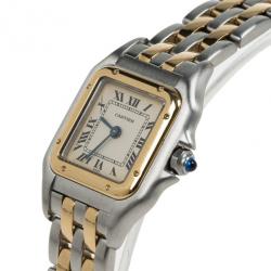 مملوكة مسبقًا Cartier Cream 18K Yellow Gold and Stainless Steel Panthere Women's Wristwatch 22MM