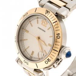 Pre Owned Cartier White 18K Yellow Gold and Stainless Steel Pasha De Cartier 1034 Women's Wristwatch 35 mm