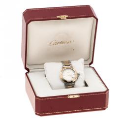 Pre Owned Cartier White 18K Yellow Gold and Stainless Steel Pasha De Cartier 1034 Women's Wristwatch 35 mm