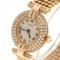 Pre Owned Cartier Cream Yellow Gold and Diamond Colisee 1628 Women's Wristwatch 24 mm