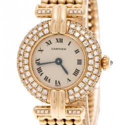 Pre Owned Cartier Cream Yellow Gold and Diamond Colisee 1628 Women's Wristwatch 24 mm